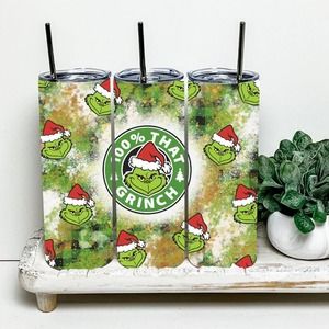 Glow In The Dark 100% That Grinch Christmas 20oz Tumbler With Metal Straw